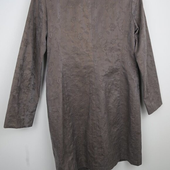 VINTAGE Optionelle Floral Embroidered Brown Long Button Down Trench Coat - Picture 6 of 8